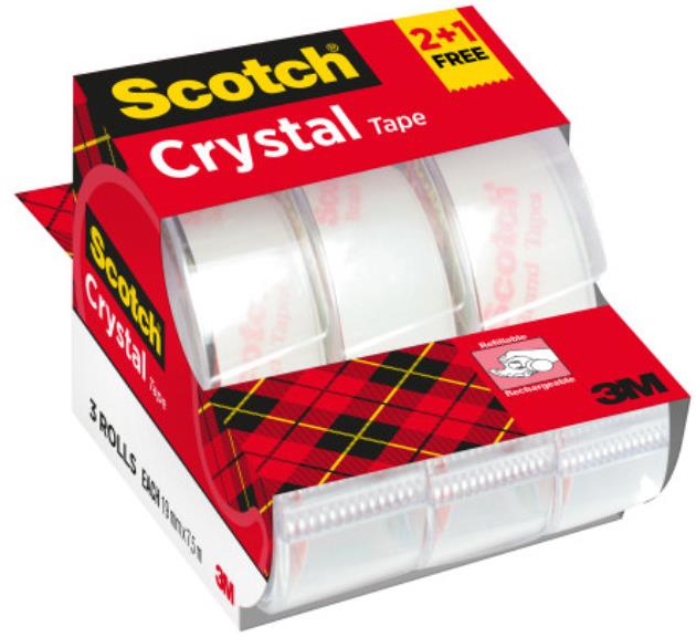 3M Scotch Crystal 19 mm × 7,5 m, kryštalicky číra, s jednorazovým odvíjačom – balenie 3 ks