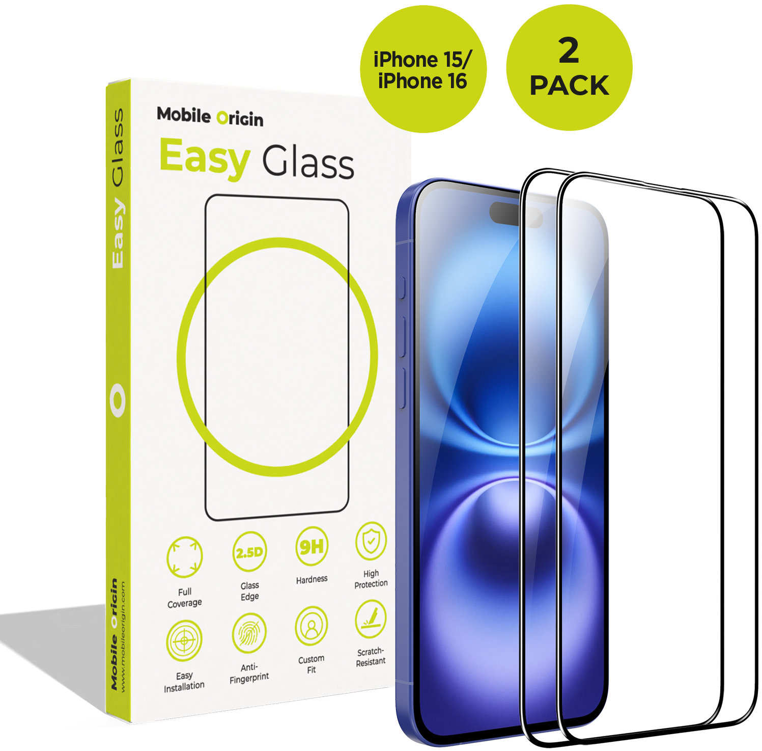 Mobile Origin EasyGlass iPhone 15/iPhone 16 2 pack