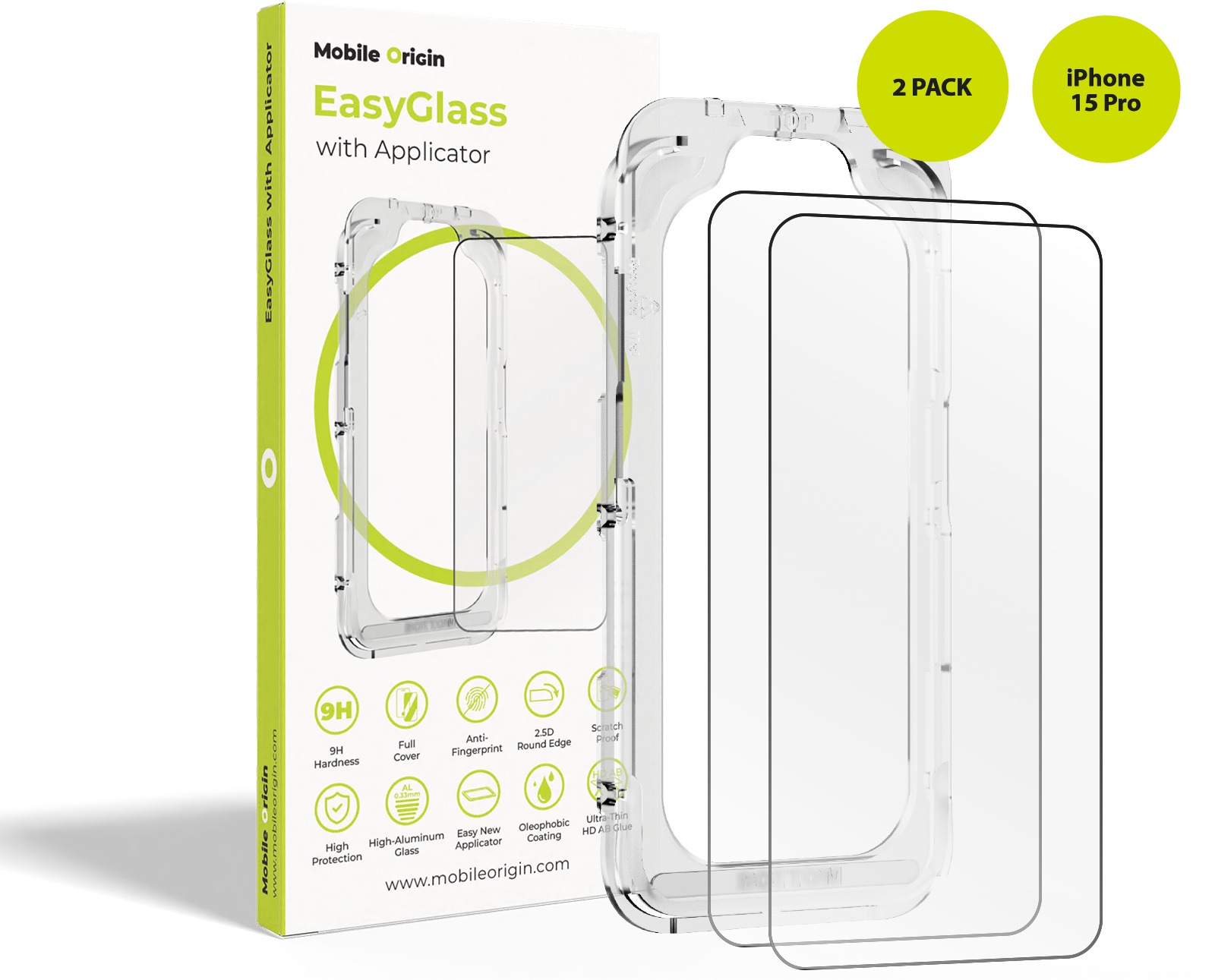 Mobile Origin EasyGlass Ochranné sklo s Aplikátorom iPhone 15 Pro, 2 ks