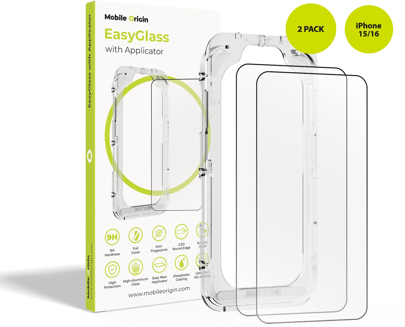 Mobile Origin EasyGlass Ochranné sklo s Aplikátorom iPhone 15/iPhone 16, 2 ks