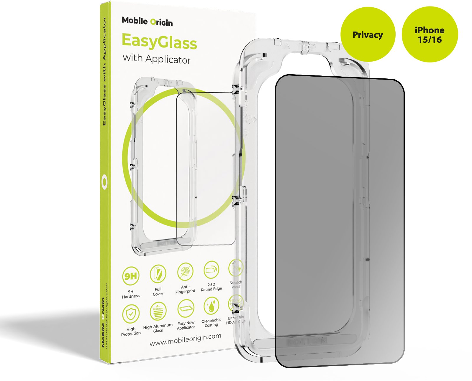 Mobile Origin EasyGlass Privacy with Applicator iPhone 15/iPhone 16