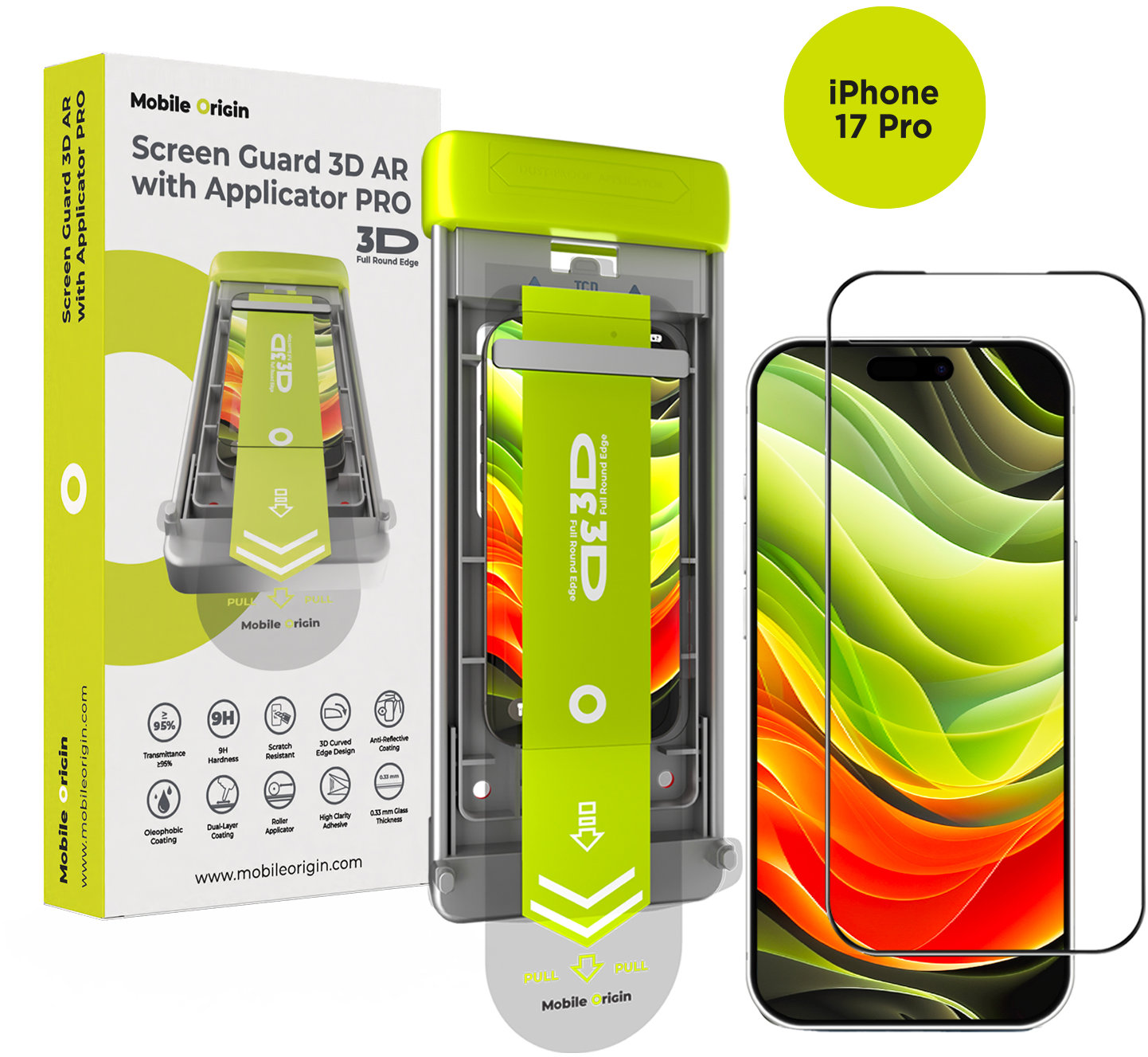 Mobile Origin Screen Guard 3D AR With Appllicator PRO iPhone 17 Pro