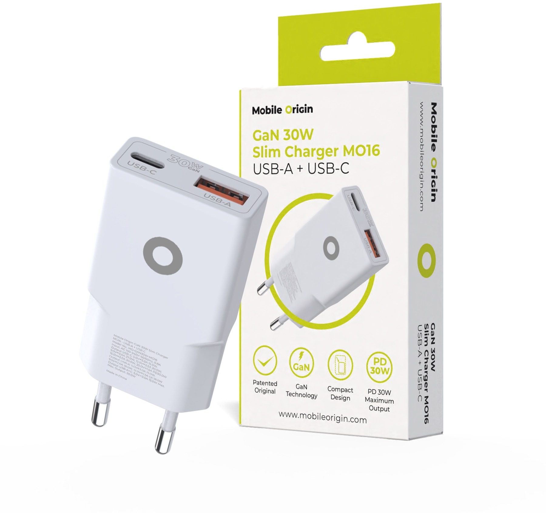 Mobile Origin GaN 30W Slim Charger TÜV MO16 - USB-A + USB-C