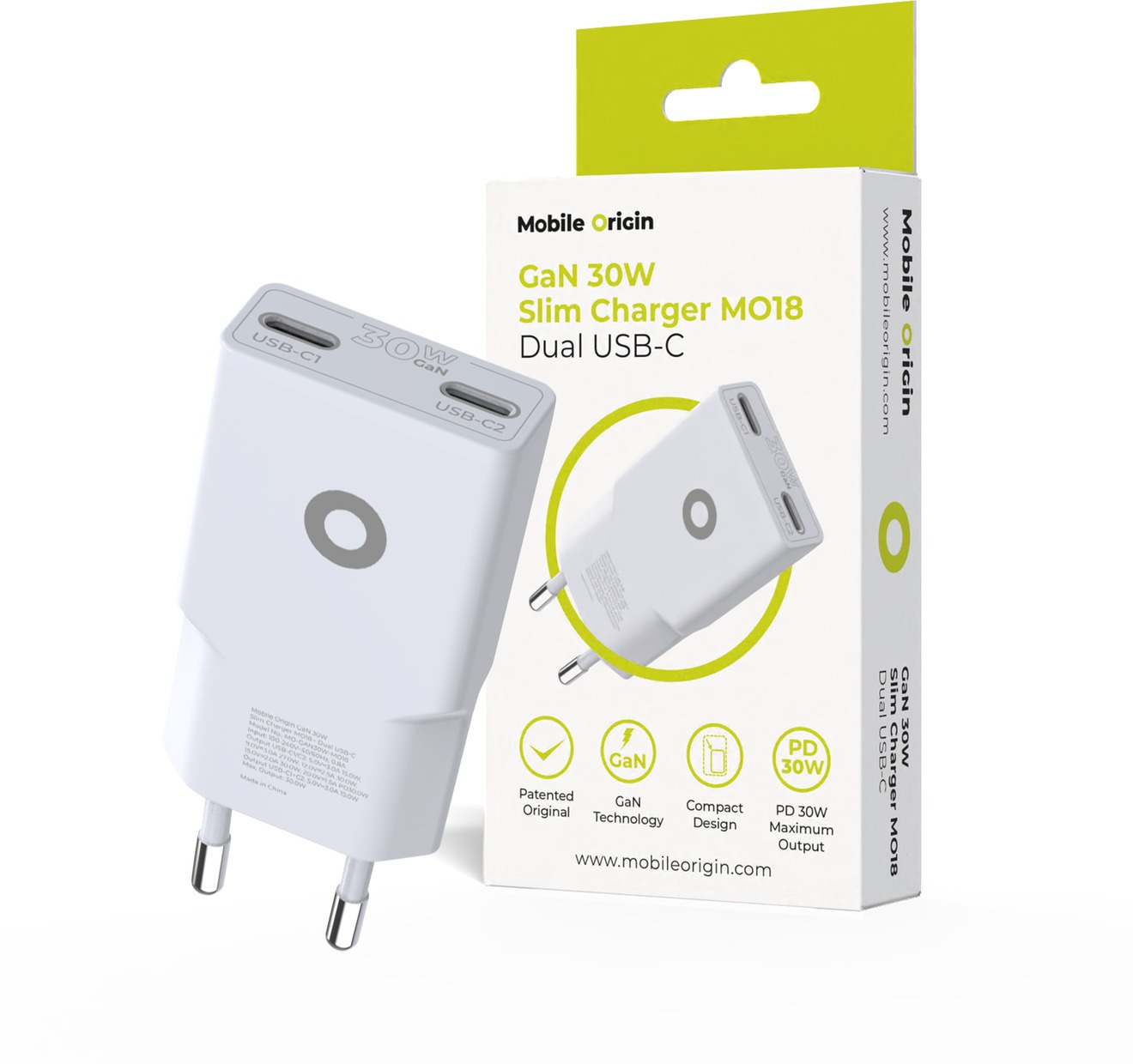 Mobile Origin GaN 30W Slim Charger TÜV MO18 Dual USB-C