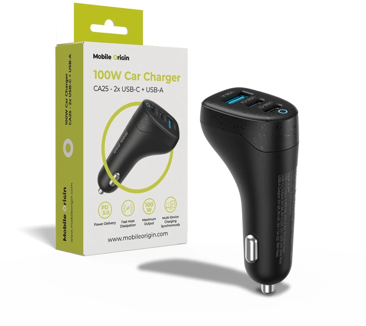 Mobilný Origin 100 W Car Charger CA25 2x USB-C + USB-A