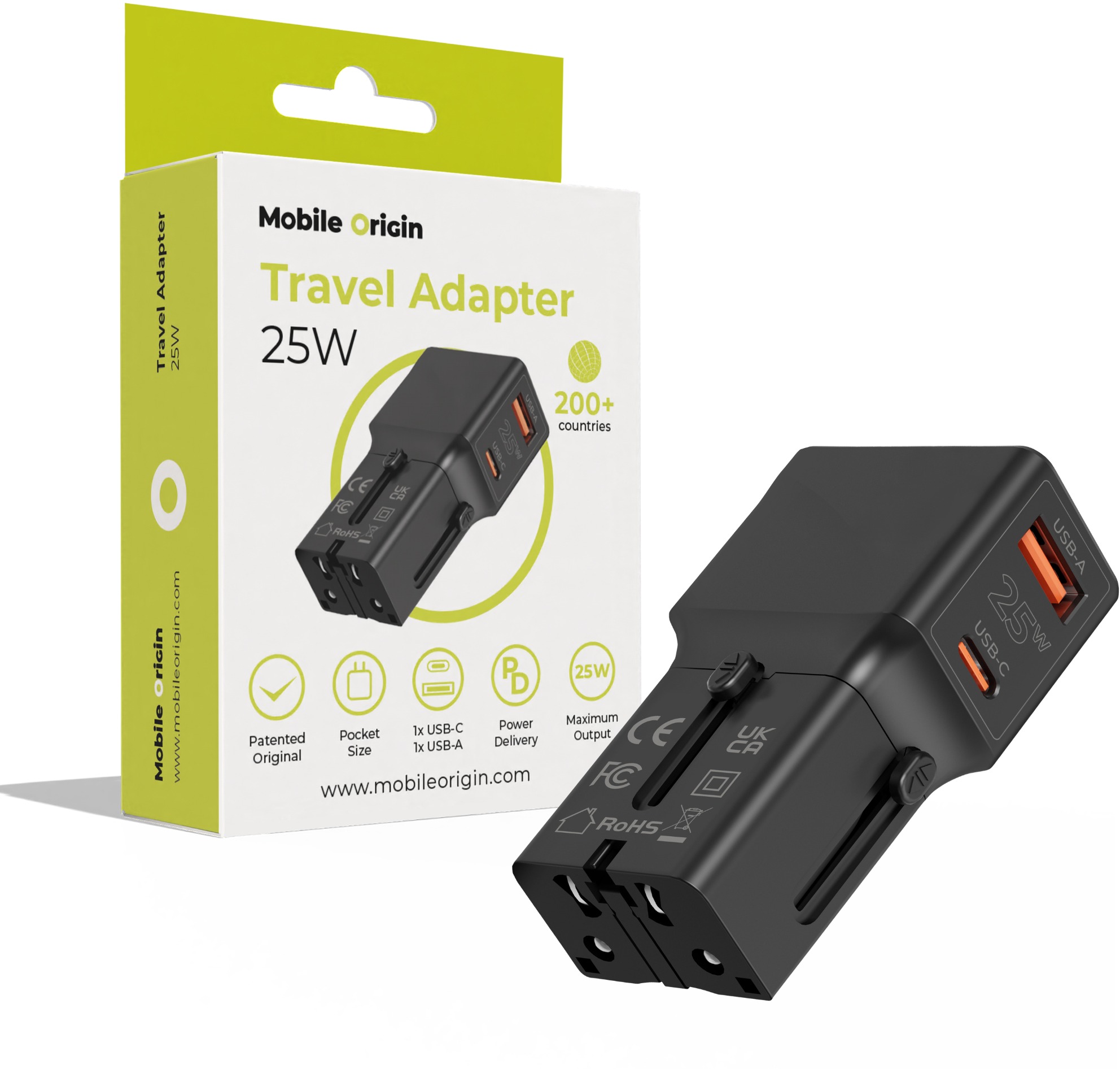 Mobile Origin Travel Adaptér 25 W EU/US/UK/AU Black
