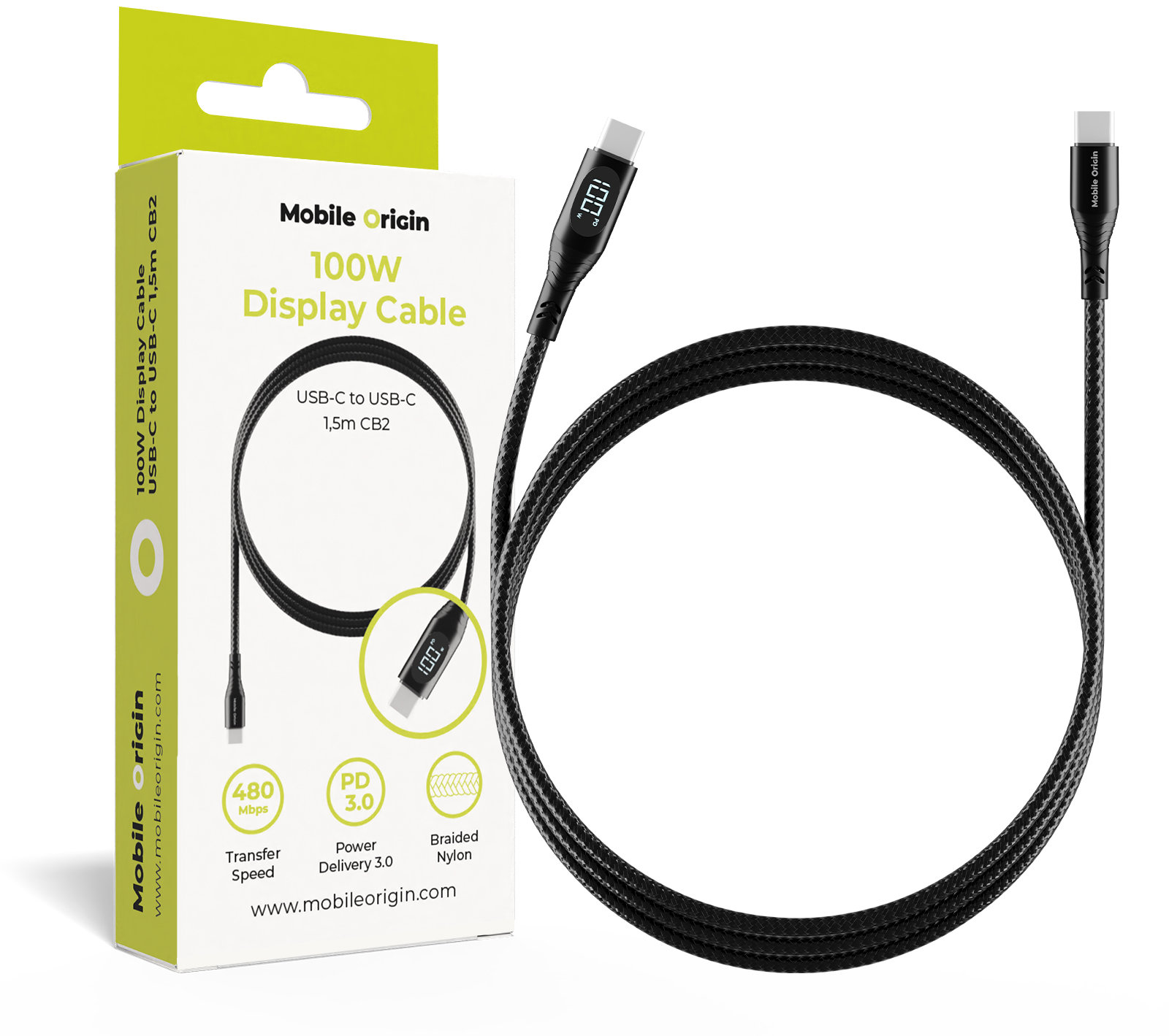 Mobile Origin 100 W Display Cable USB-C to USB-C 1,5 m CB2