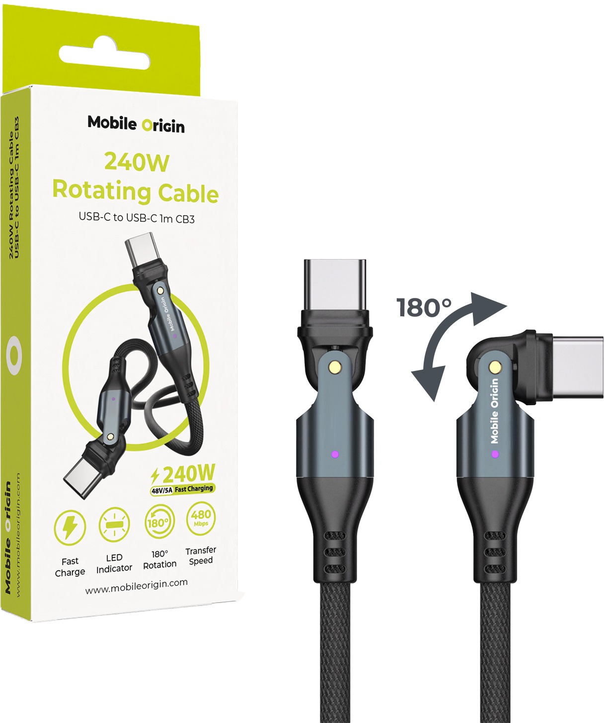 Mobile Origin 240 W Rotating Cable USB-C to USB-C CB3