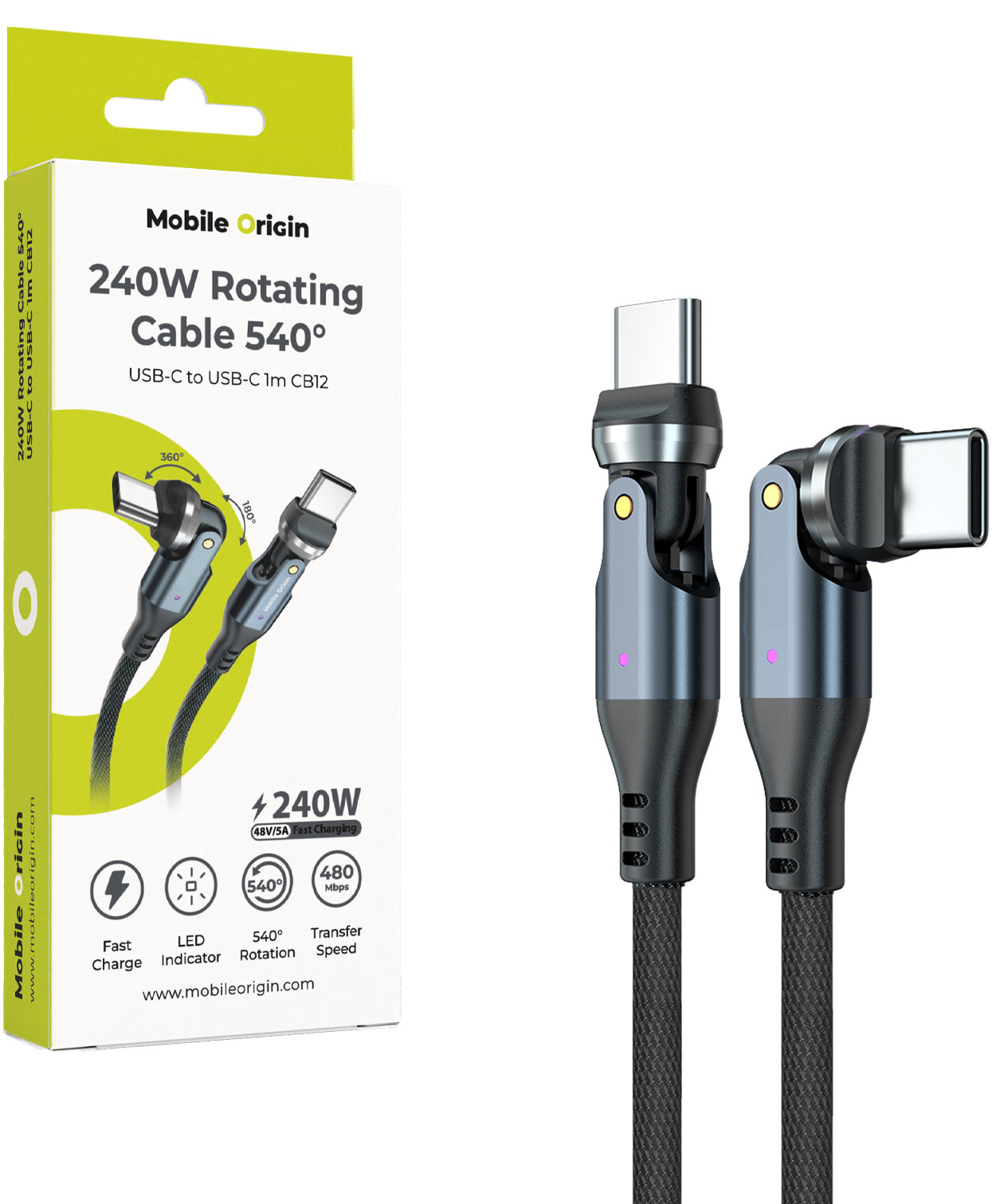 Mobile Origin 240 W Rotating Cable 540° USB-C to USB-C 1 m CB12