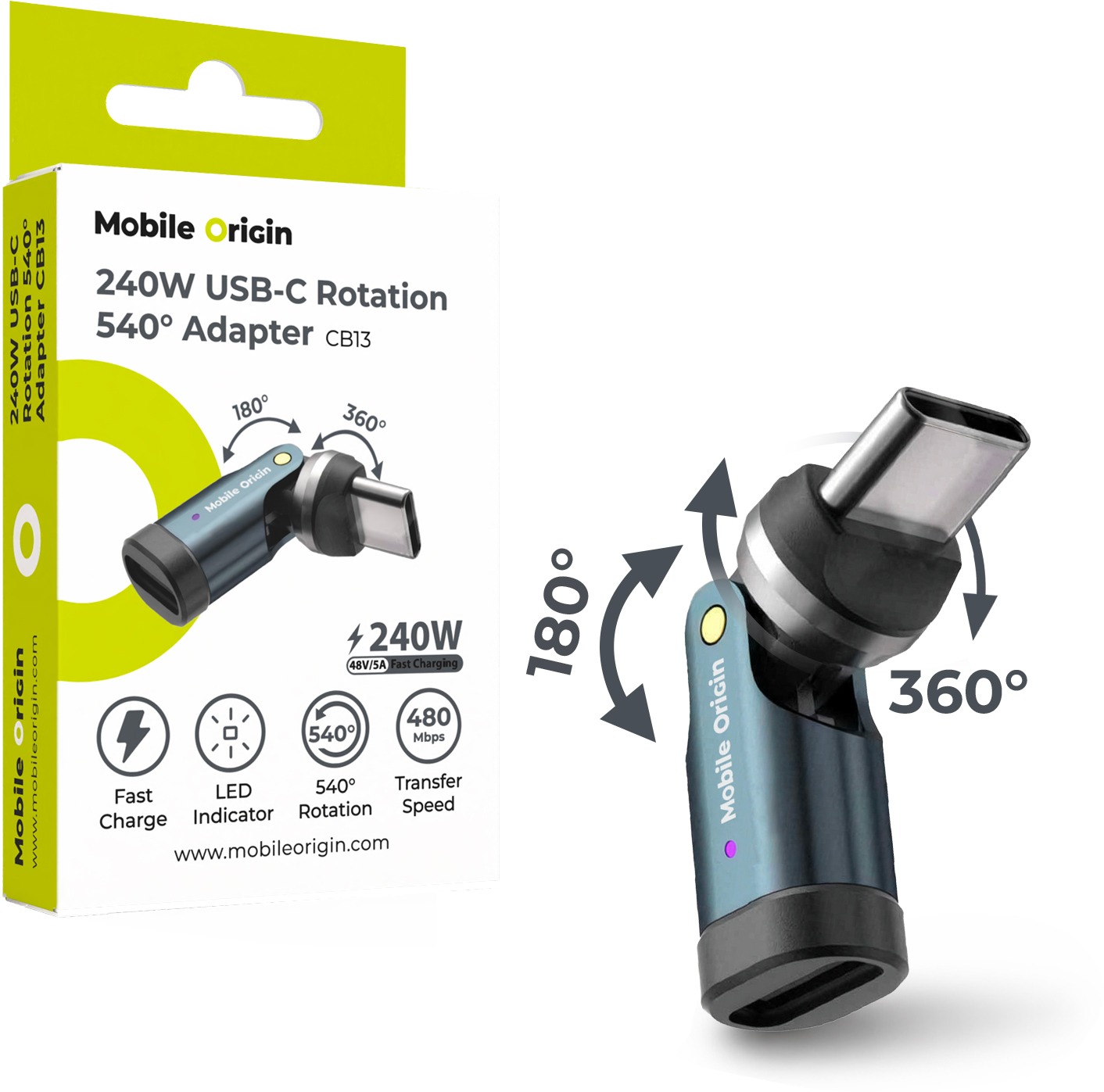Mobile Origin 240 W USB-C Rotation 540° Adapter CB13