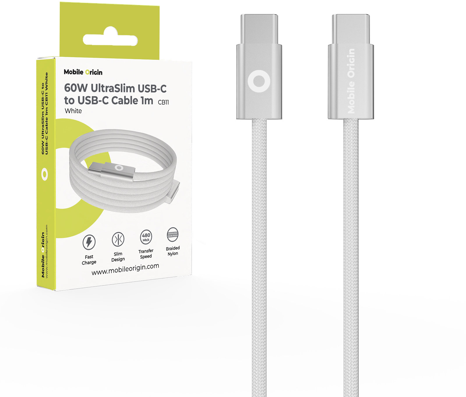 Mobile Origin 60 W UltraSlim kábel USB-C na USB-C 1 m CB11 White