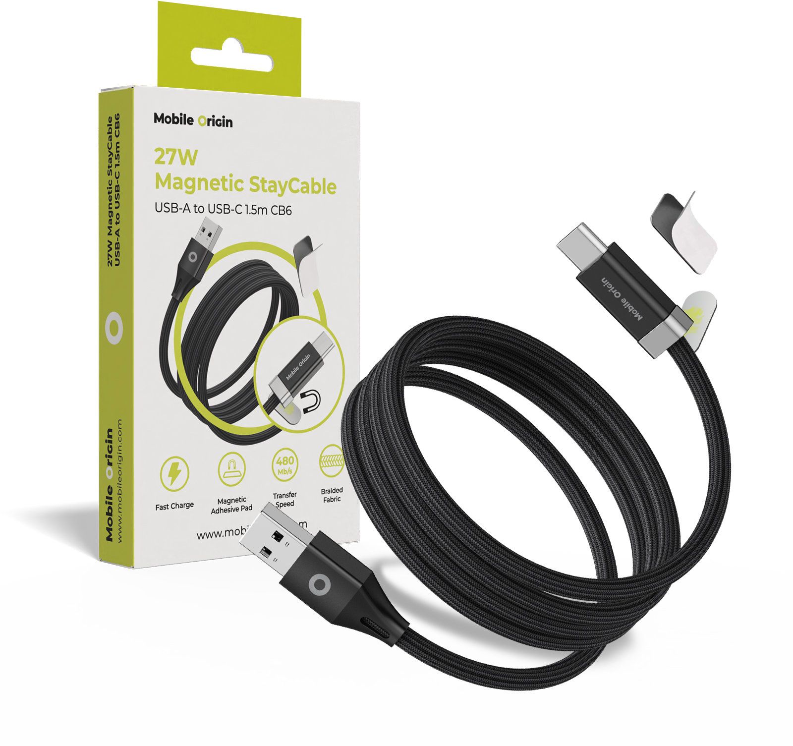 Mobile Origin 27 W Magnetic StayCable USB-C na USB-A 1,5 m CB6