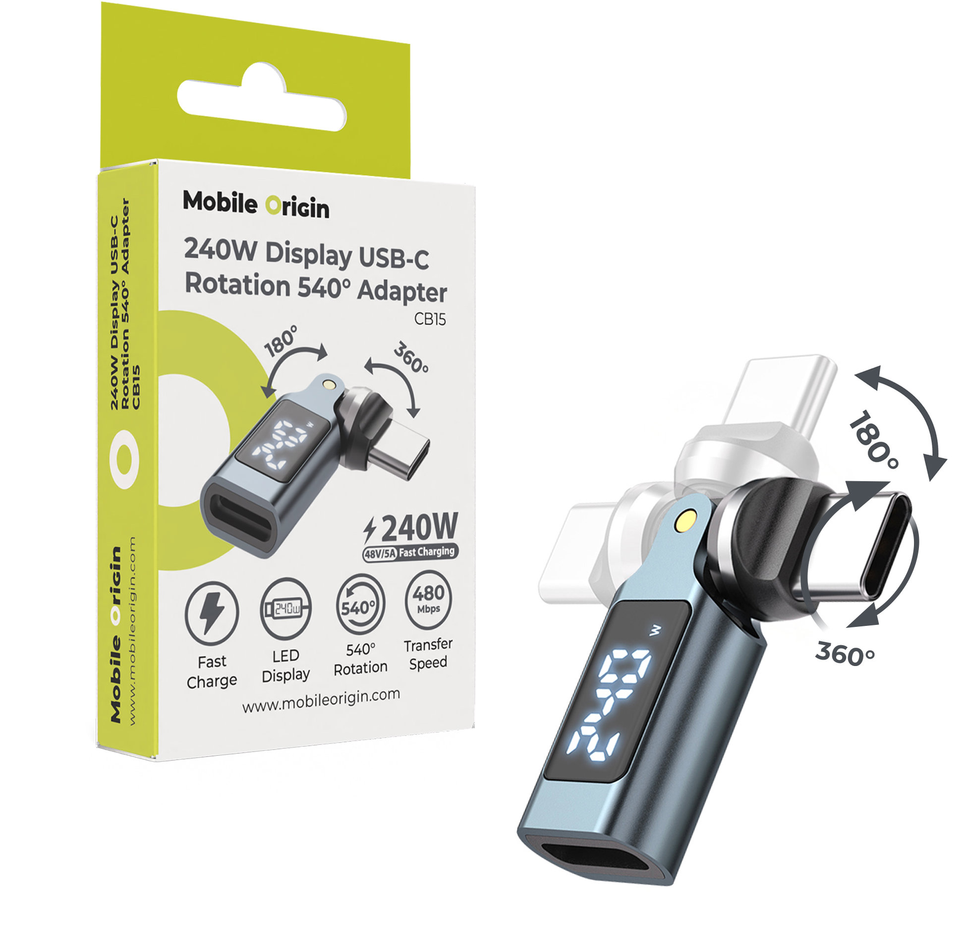 Mobile Origin 240 W Display USB-C Rotation 540° Adapter CB15