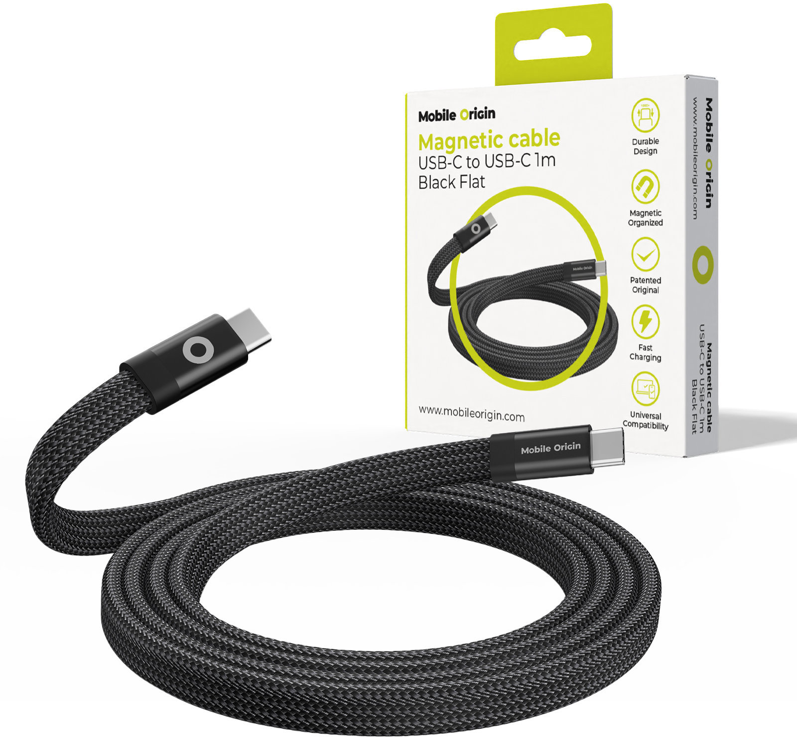 Mobile Origin Magnetic Flat Patented Original Cable USB-C to USB-C 1 m, Black
