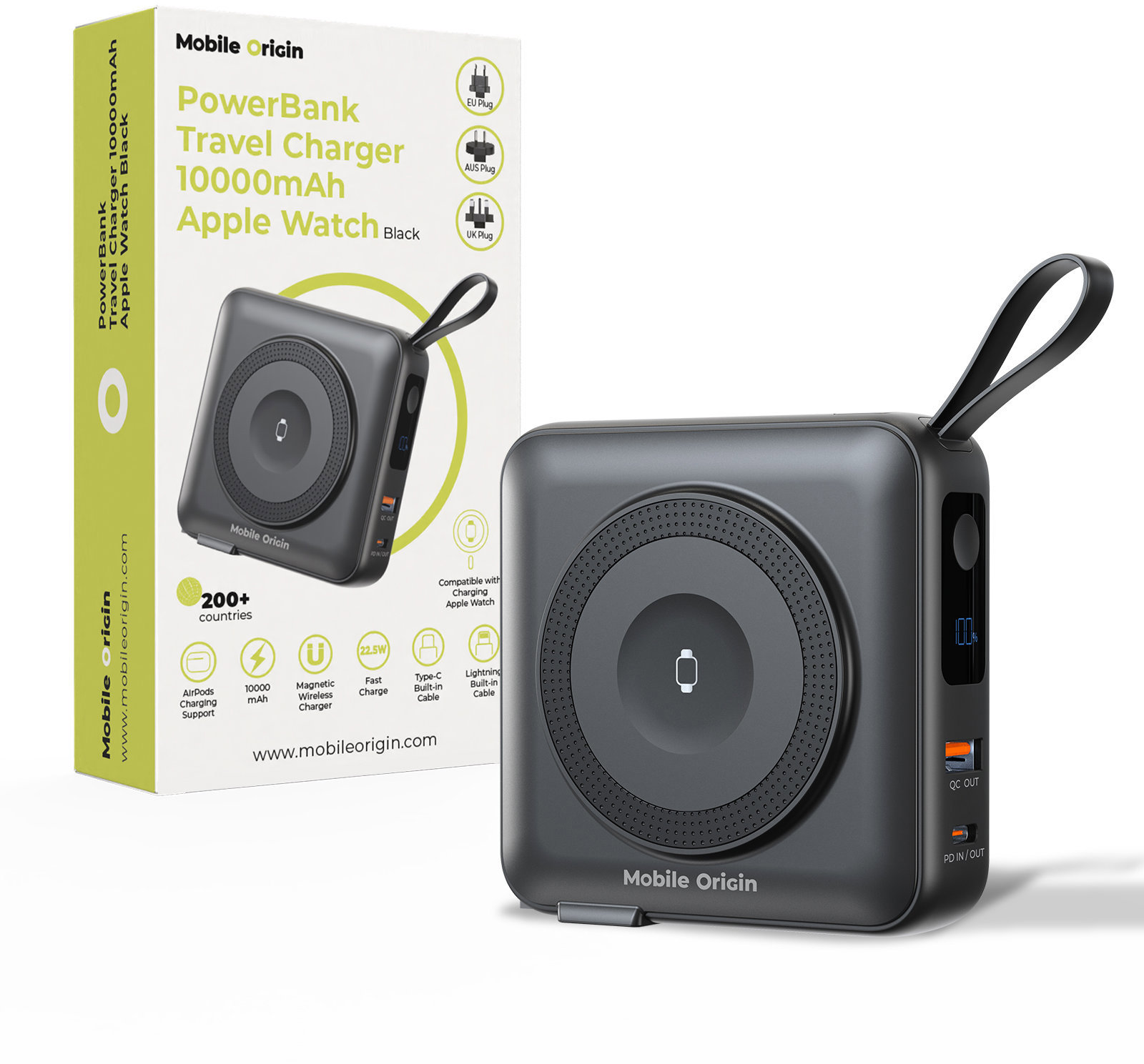 Mobile Origin Powerbank & Travel Charger Lightning/USB-C Cable MagSafe AW/iPhone Compatible Black