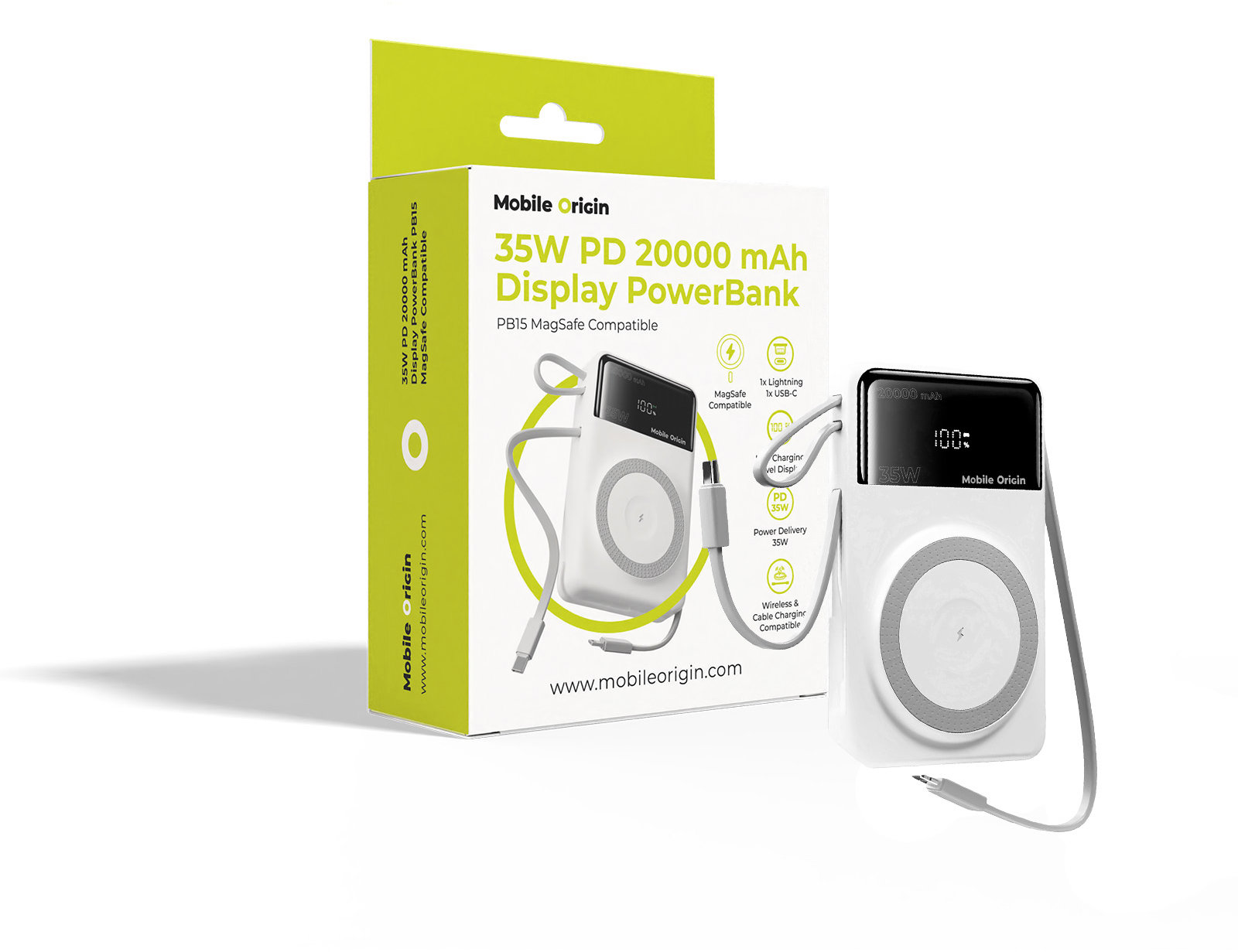 Mobile Origin 35 W PD 20000 mAh Display PowerBank PB15 MagSafe Compatible