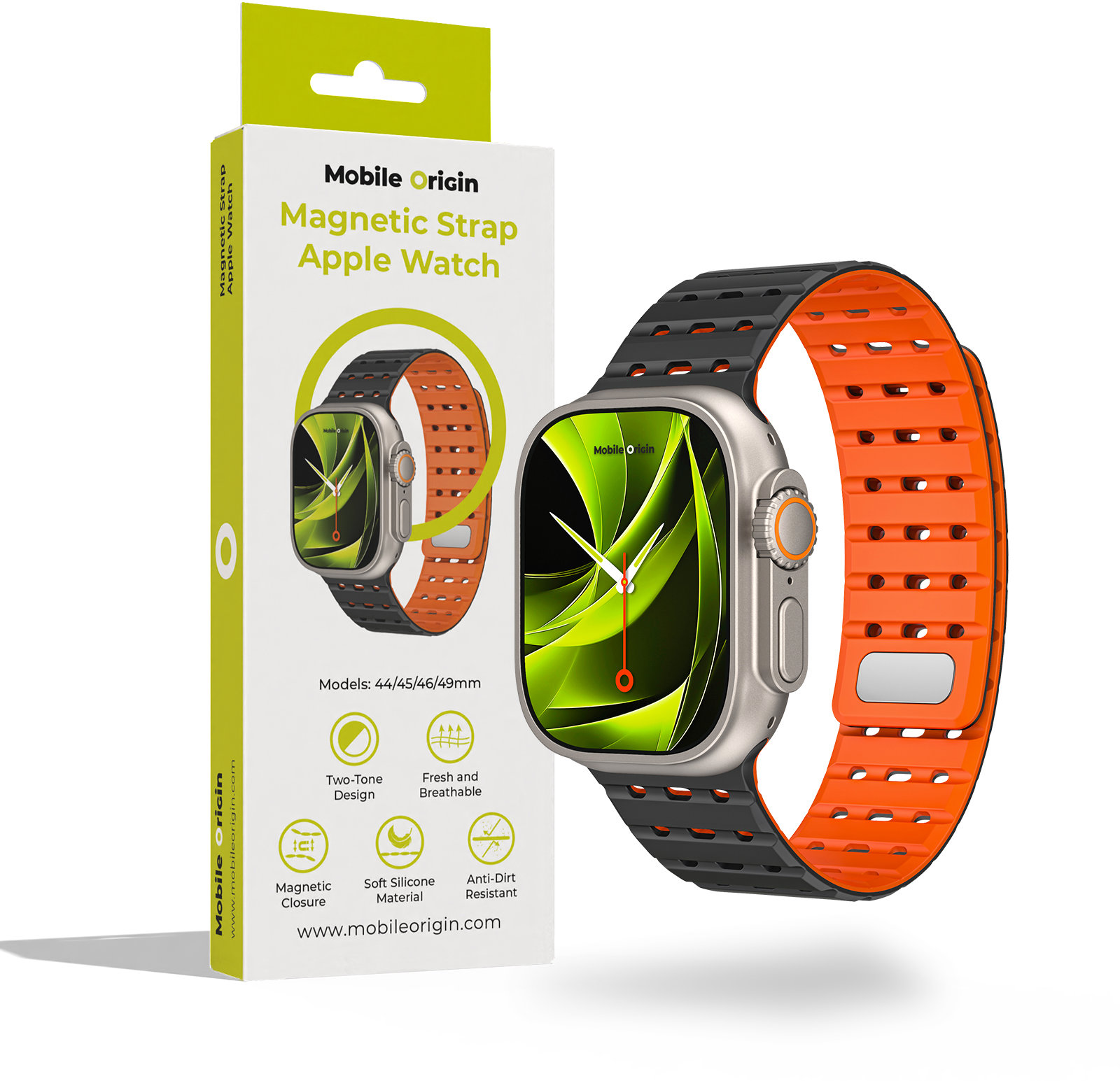 Mobile Origin Magnetic Strap Apple Watch 49 mm/46 mm/45 mm/44 mm Black Orange