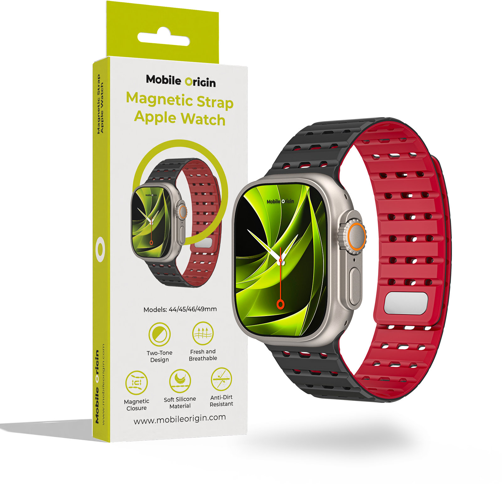 Mobile Origin Magnetic Strap Apple Watch 49 mm/46 mm/45 mm/44 mm Black Red