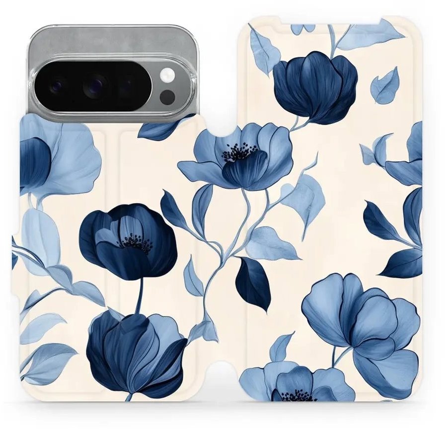 Mobiwear flip knižkové pre Google Pixel 10 Pro – Modré kvety