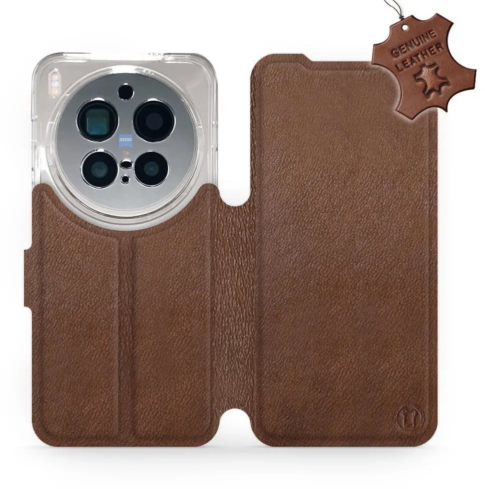 Mobiwear Kožené Flip puzdro pre Vivo X300 Pro hnedé