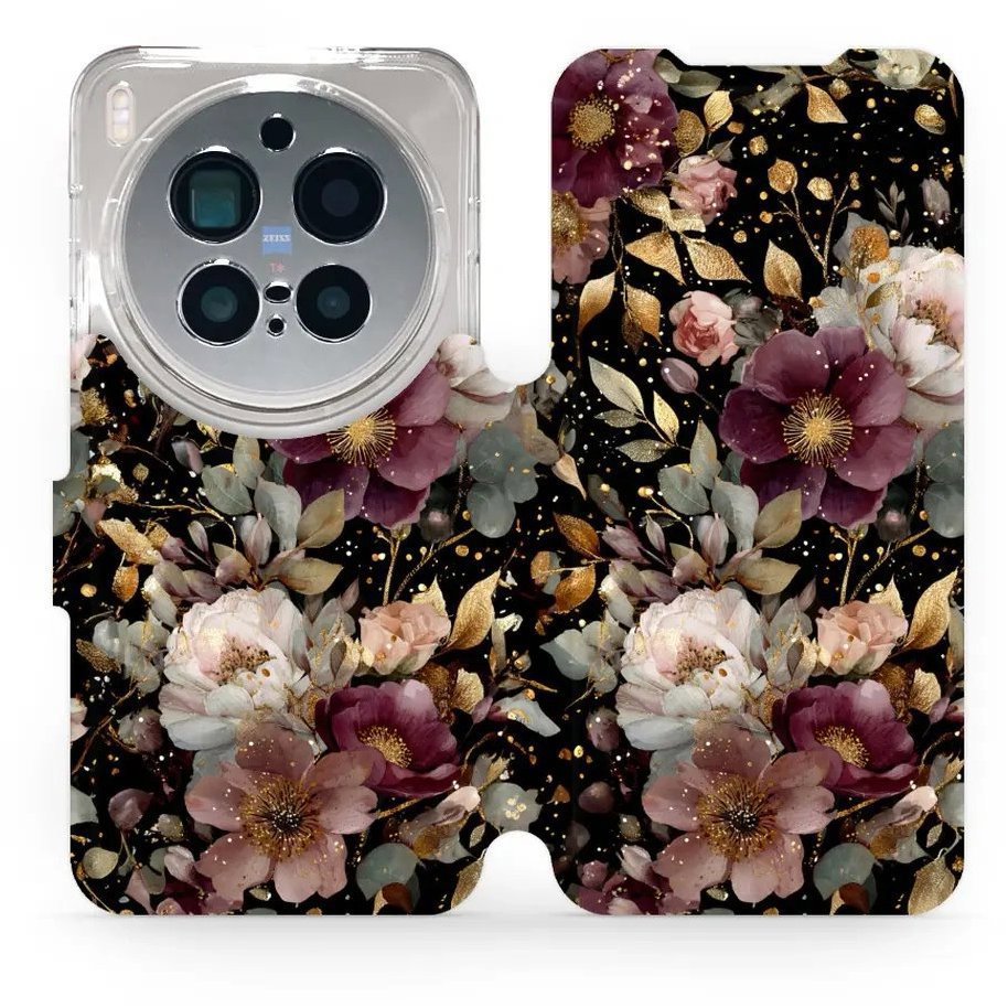 Mobiwear Flip puzdro pre Vivo X300 Pro zlatisté kvietky