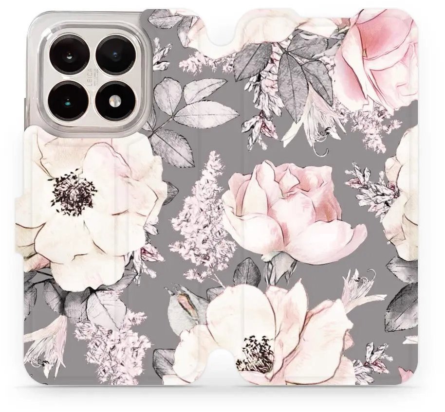 Mobiwear Flip puzdro pre Xiaomi 15T kvety na sivom