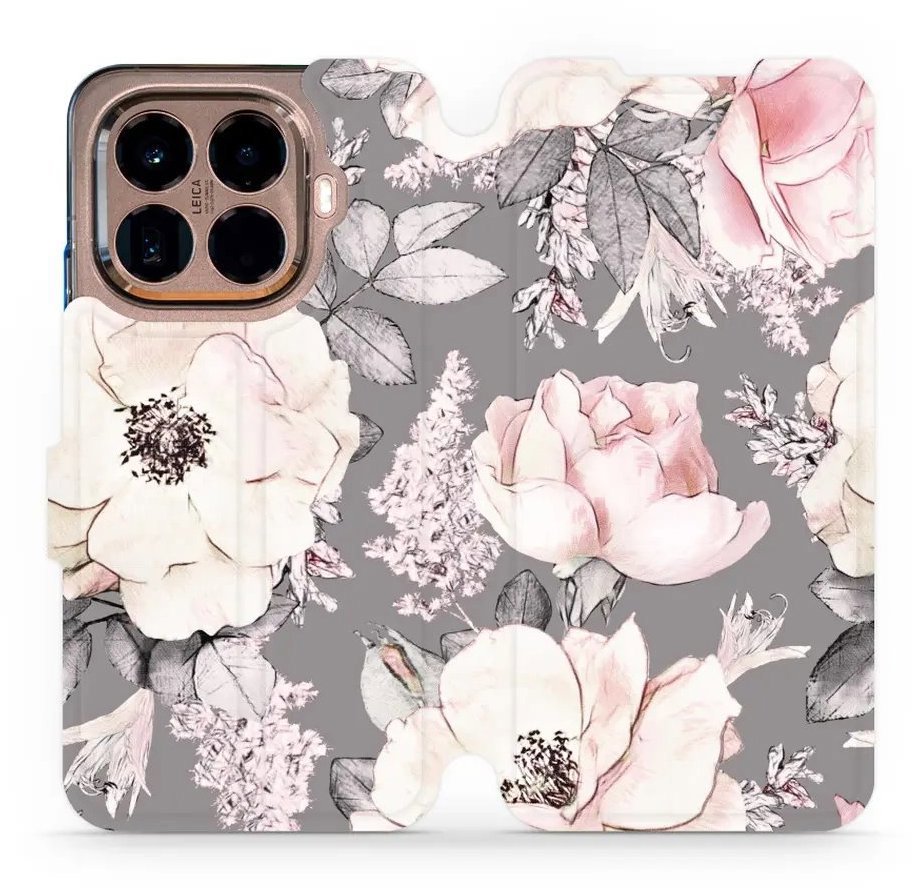 Mobiwear Flip puzdro pre Xiaomi 15T Pro kvety na sivom