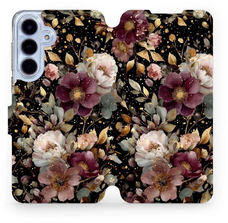 Mobiwear Flip puzdro pre Samsung Galaxy S25 FE zlatisté kvietky