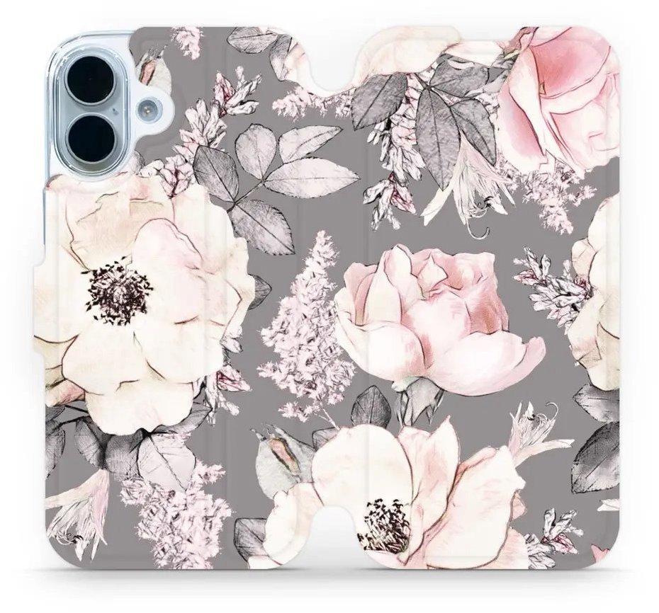 Mobiwear Flip puzdro pre Apple iPhone 17 kvety na sivom