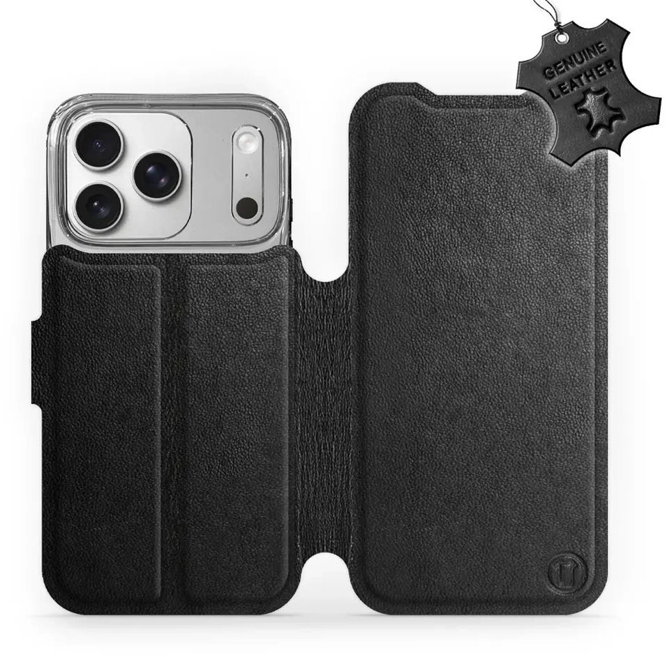 Mobiwear Kožené flip puzdro pre Apple iPhone 17 Pro čierne