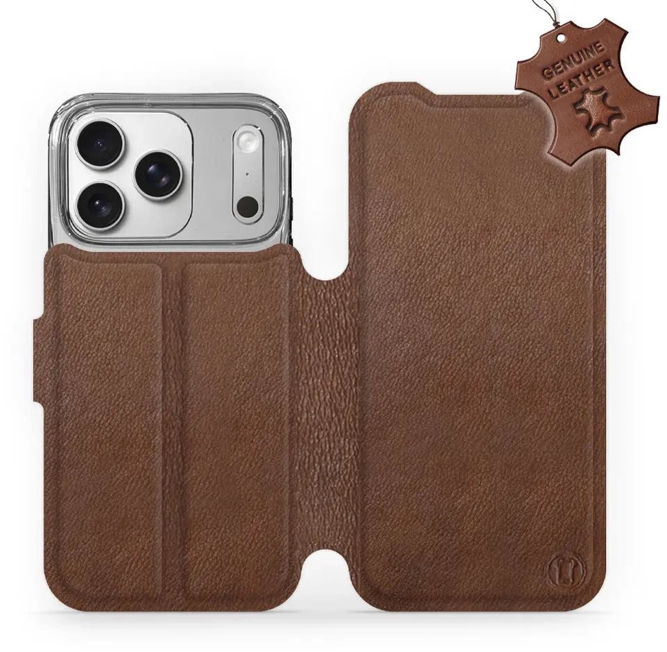 Mobiwear Kožené flip puzdro pre Apple iPhone 17 Pro hnedé