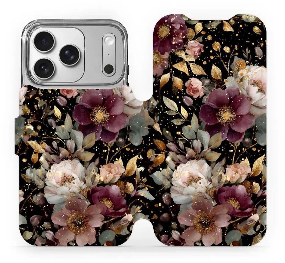 Mobiwear Flip puzdro pre Apple iPhone 17 Pro zlatisté kvietky