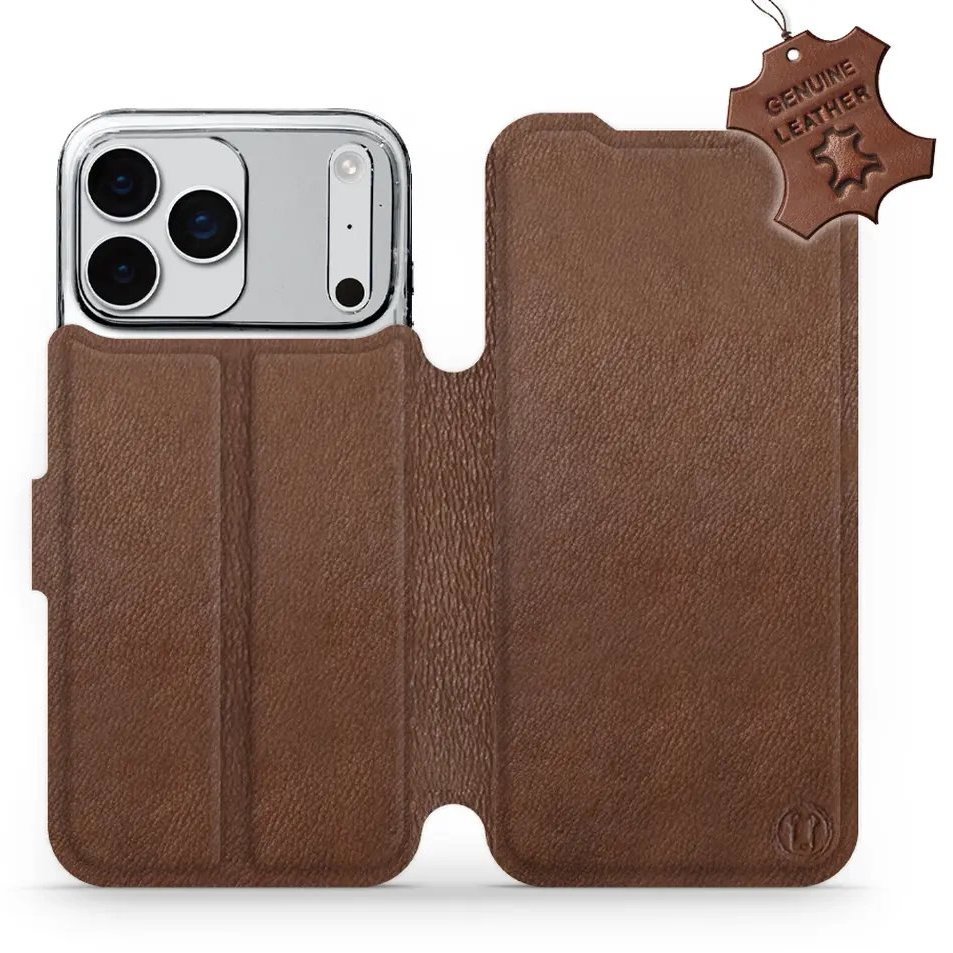 Mobiwear Kožené flip puzdro pre Apple iPhone 17 Pro Max hnedé