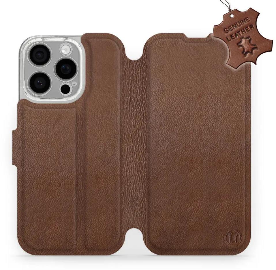Mobiwear Flip knižkové, kožené pre Apple iPhone 16 Pro – Hnedé – L_BRS
