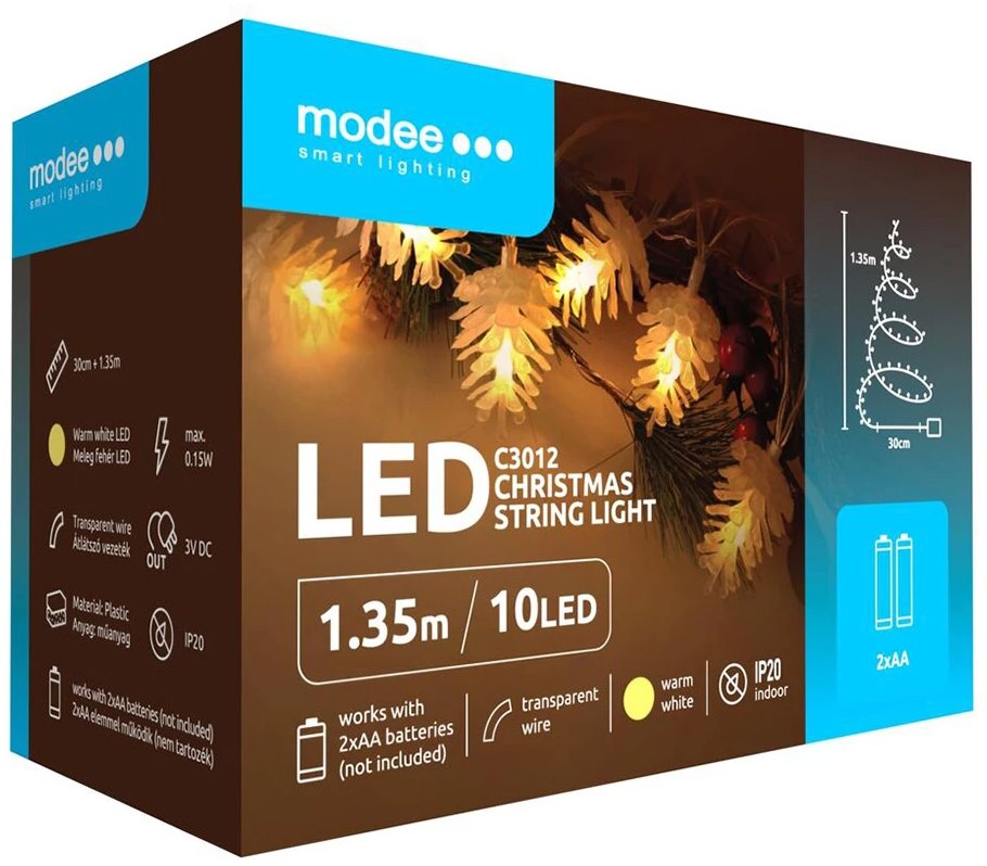 Modee Lighting LED dekorácia C3012 10 LED 135 cm šiška 2× AA batérie