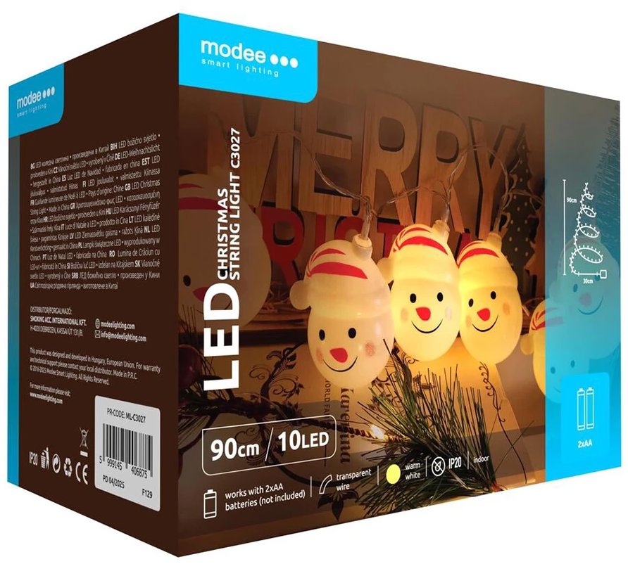 Modee Lighting LED dekorácia C3027 10 LED 90 cm snehová guľa 2× AA batérie