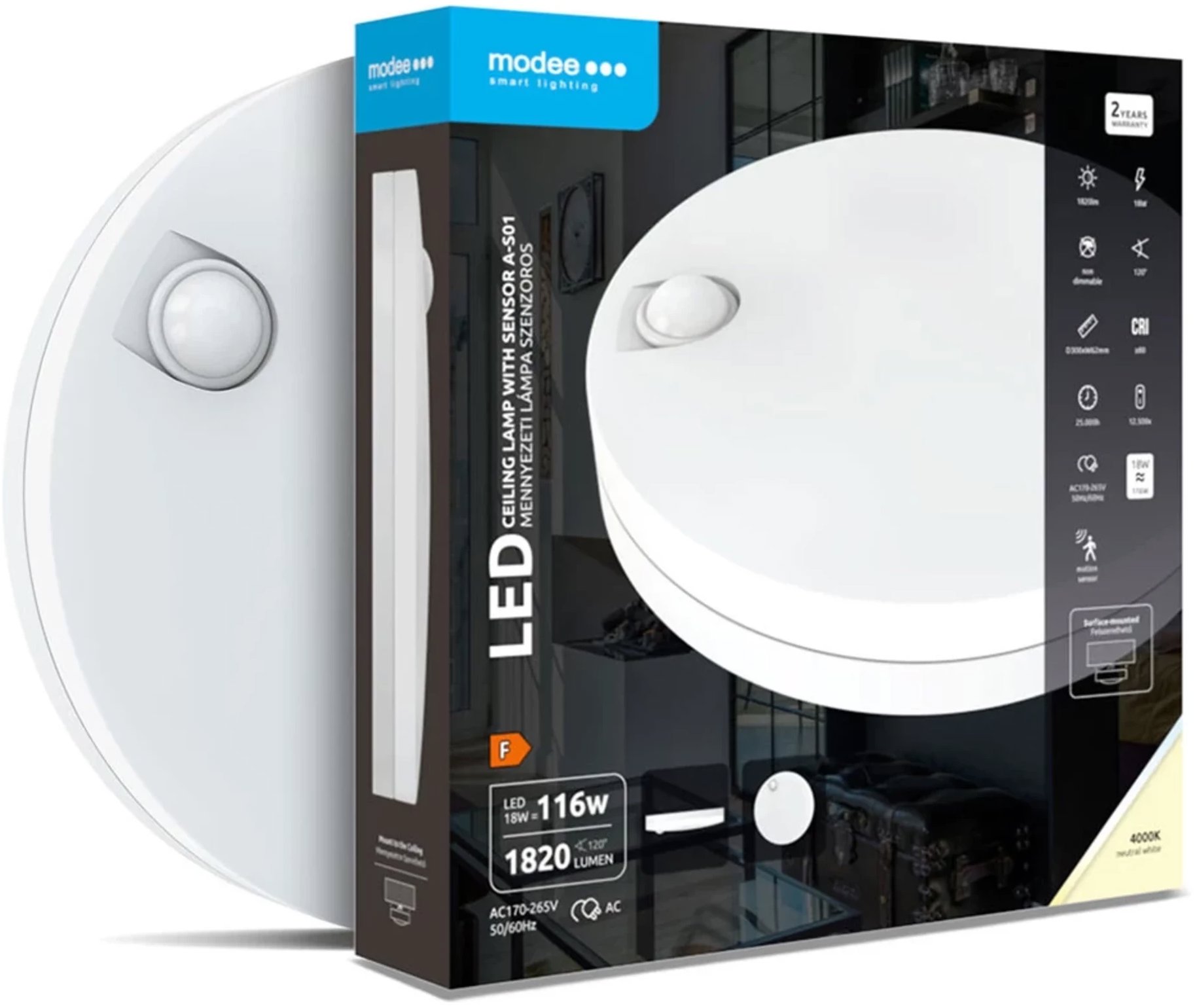 Modee Lightning LED Stropné svietidlo 18 W so senzorom, 1820 lm