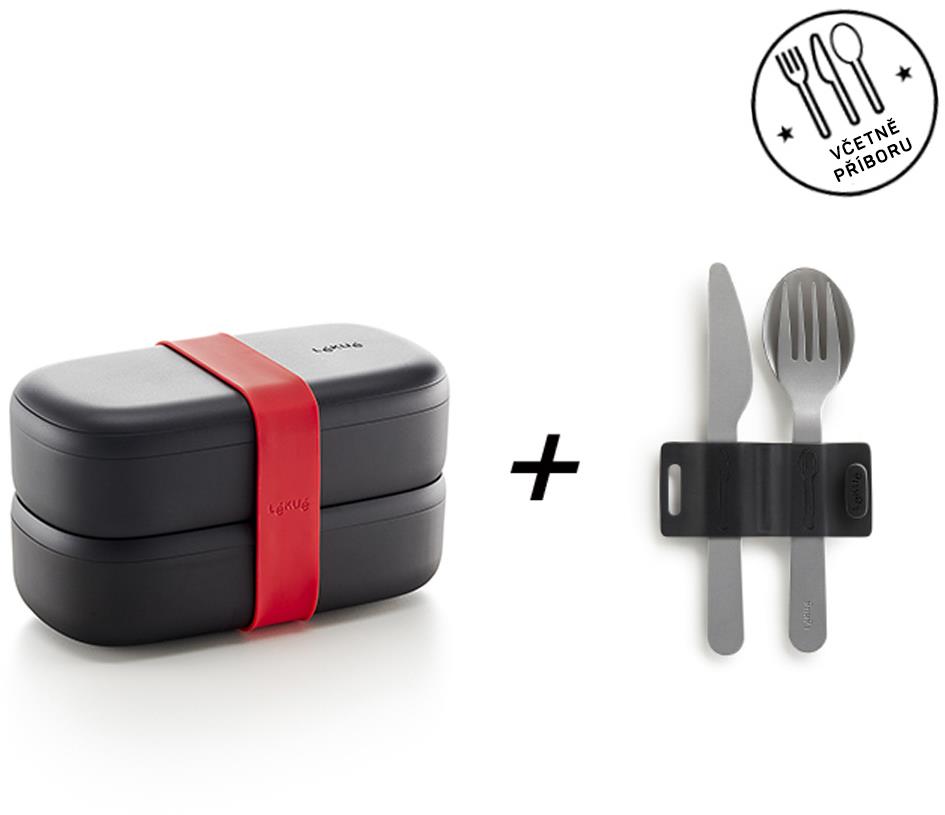 Lékué Súprava desiatový box Lunch Box To Go + Příbory Basic To Go Limited Edition
