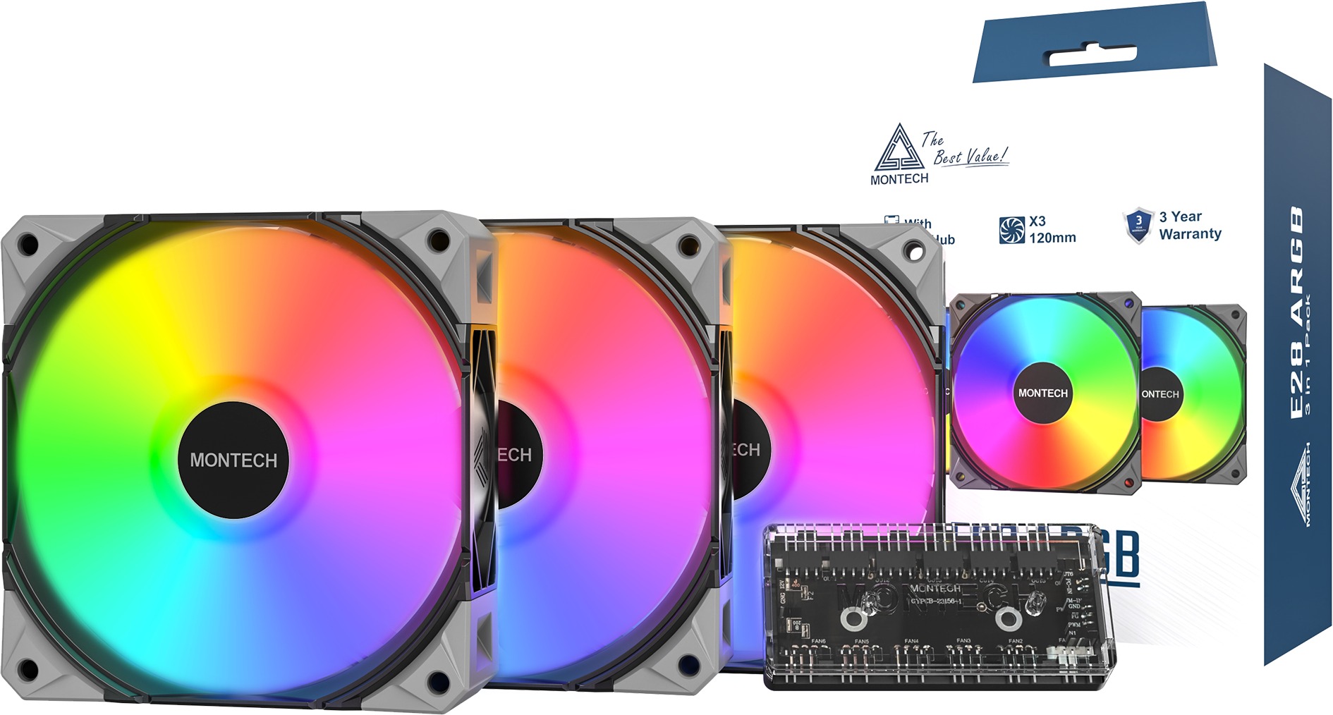 Montech E28 ARGB 3 in 1 Pack Black
