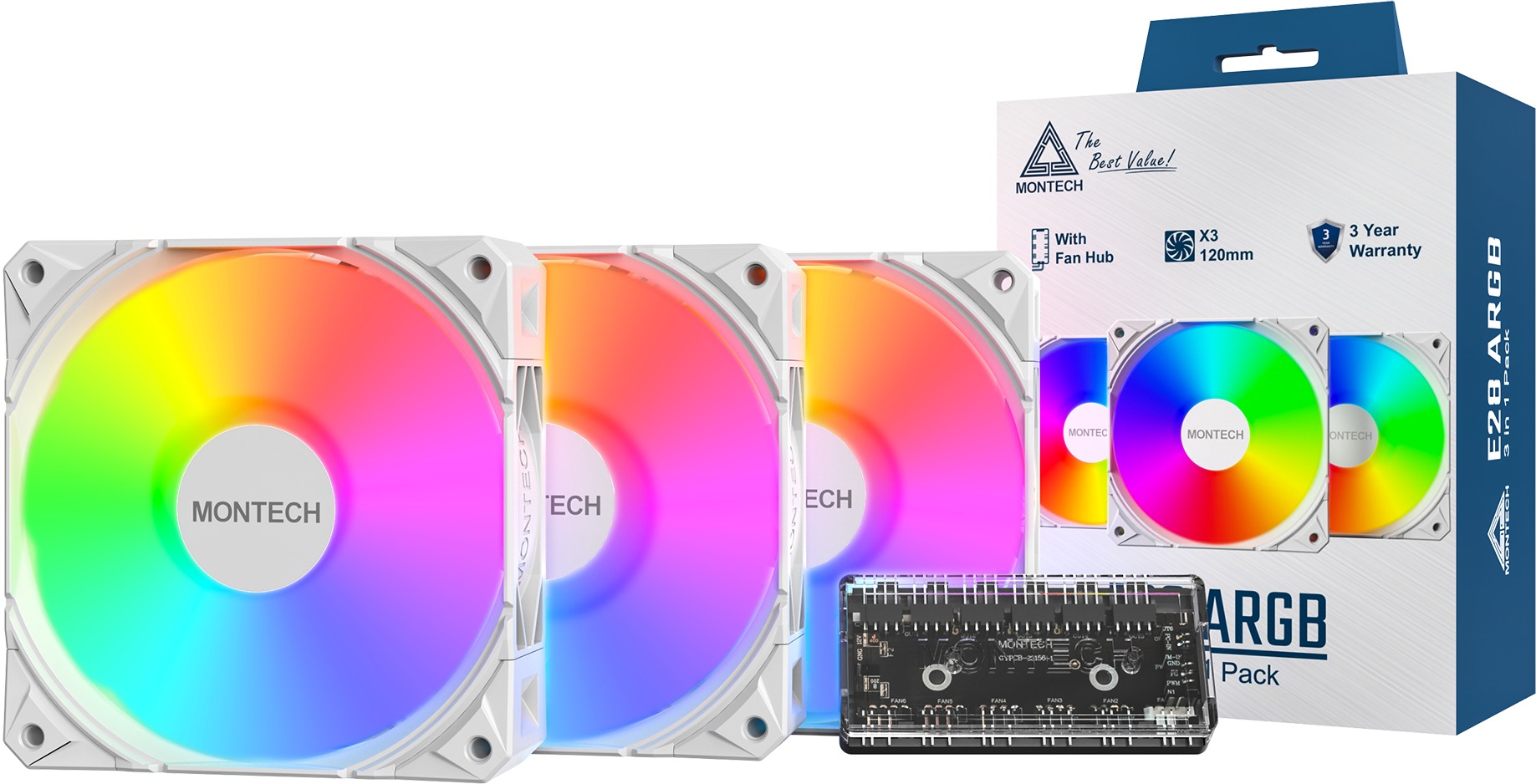 Montech E28 ARGB 3 in 1 Pack White