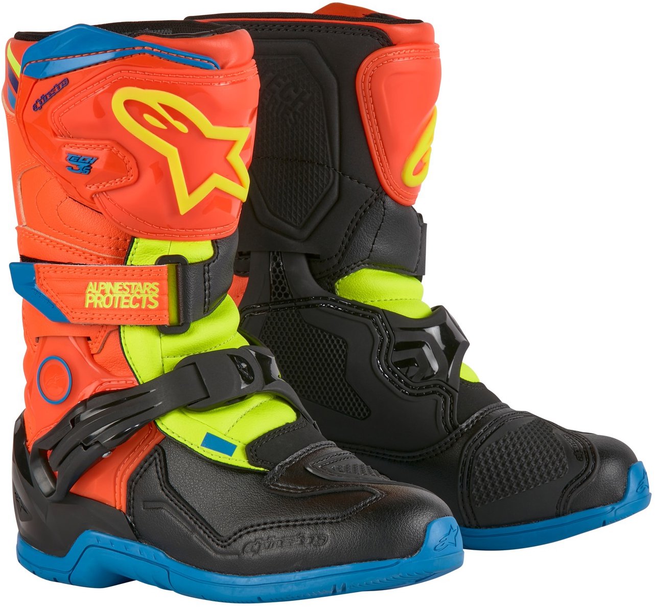 ALPINESTARS topánky TECH 3S KIDS, detské, oranžové fluo/modré/žlté fluo/čierne, 2025, veľ. 28