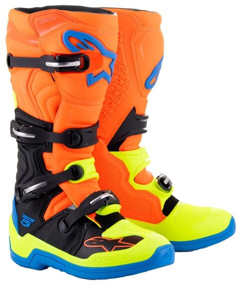 ALPINESTARS topánky TECH 5, oranžové fluo/žlté fluo/modré/čierne, 2025, veľ. 44,5