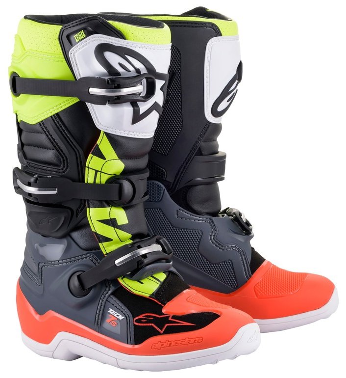 ALPINESTARS topánky TECH 7 S, detské, sivé/červené fluo/žlté fluo, 2025, veľ. 35,5