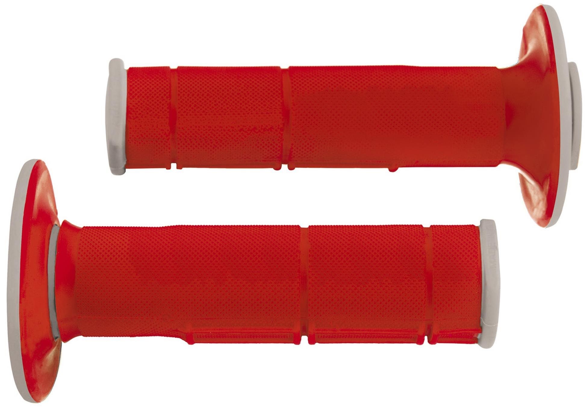 RTECH gripy Racing dvojvrstvové, mäkké, červeno-sivé, pár, dĺžka 116 mm
