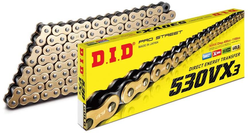 D.I.D Chain VX séria X-krúžková reťaz 530VX3 122 L zlatá/čierna