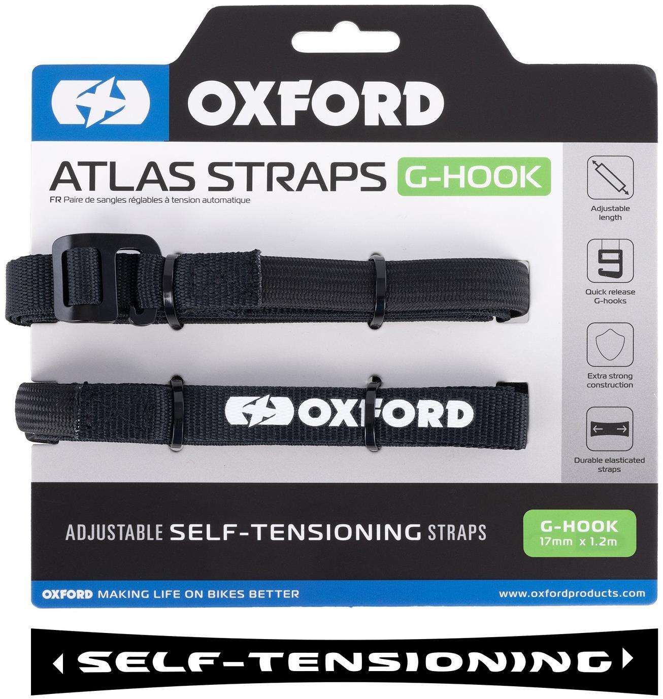 OXFORD batožinové popruhy Atlas G-Hook, 17 mm × 1,2 m, čierne