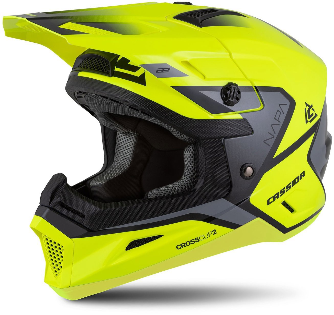 CASSIDA prilba Cross Cup 2 Napa Junior, detská žltá fluo/čierna/sivá perleť 2025, veľkosť S