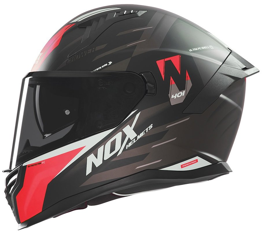 NOX prilba N401 Crower 2025 čierna matná, červená, veľkosť 2XL