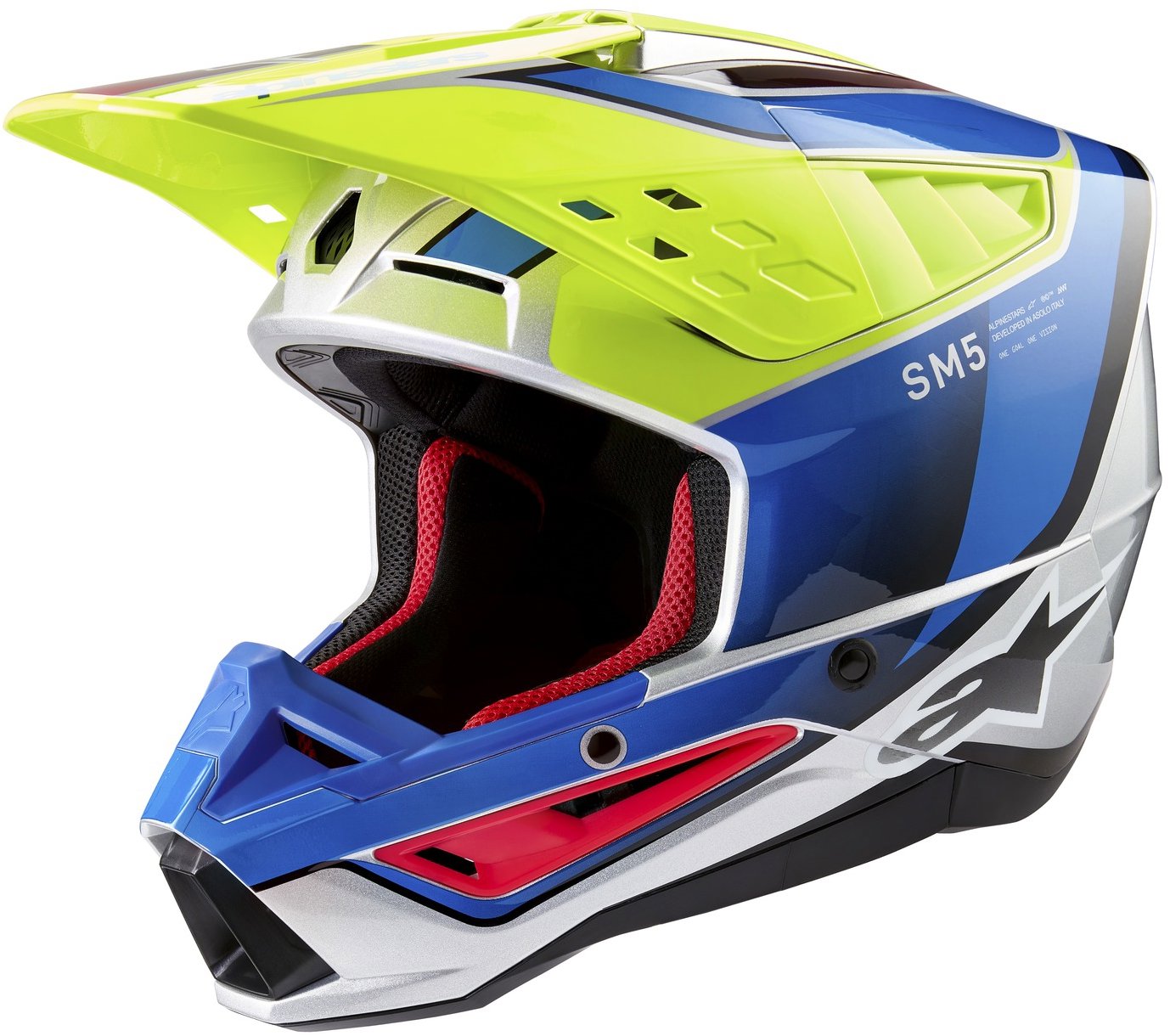 ALPINESTARS prilba S-M5 SAIL, 2025, žltá fluo/modrá/strieborná, veľ. S