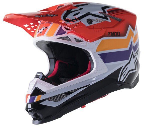 ALPINESTARS prilba SUPERTECH S-M10 edícia TROY LEE DESIGNS, 2023, oranžová/žltá/fialová/biela/čierna,